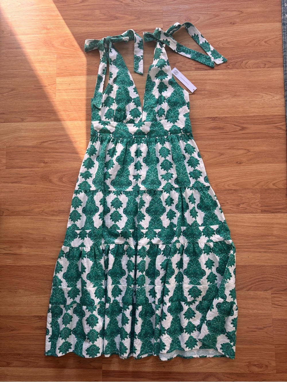 House of Harlow 1960 White and Green Tie-Shoulder Printed Maxi Dress